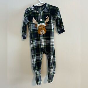 The Children's Place 18/24m Green & blue Plaid fleece Moose sleeper Pajamas